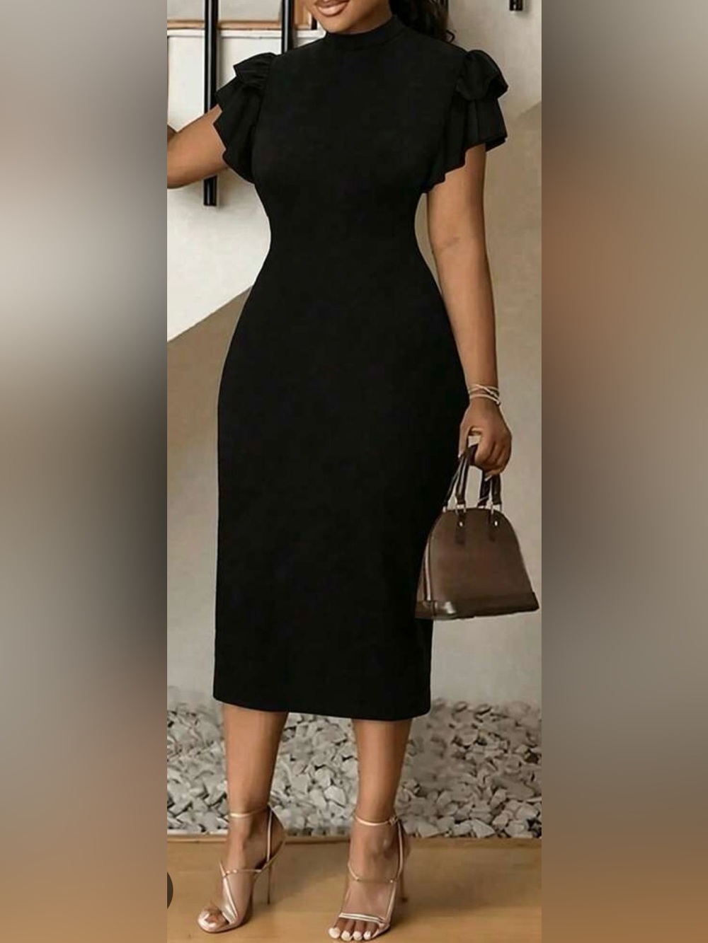Elegant Black Midi Bodycon Dress - Women